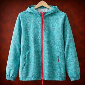 Columbia Women’s Full Zip Hooded Pockets Windbreaker Coat Jacket M Blue Pink